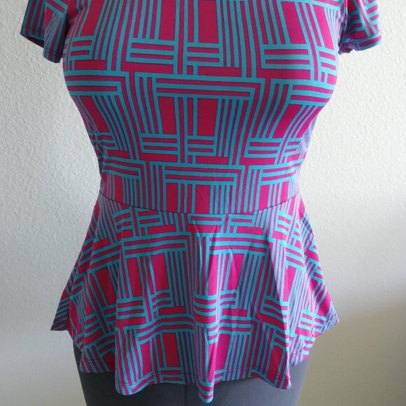 JON & ANNA NY Demask Popover Peplum Lightweight Pink/Blue Small Stylish Top - Picture 1 of 2